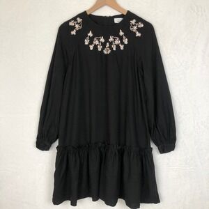 Paris Atelier & Other Stories Black Embroidered Dress Sz 6 Long Sleeve Mini
